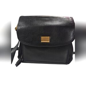 VINTAGE VITTORIA NY leather crossbody front flap bag In Black, Gold Hardware.